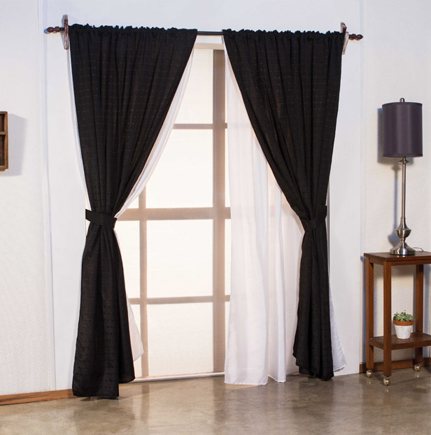 Juego de cortinas doble de ambiente pesada color negro